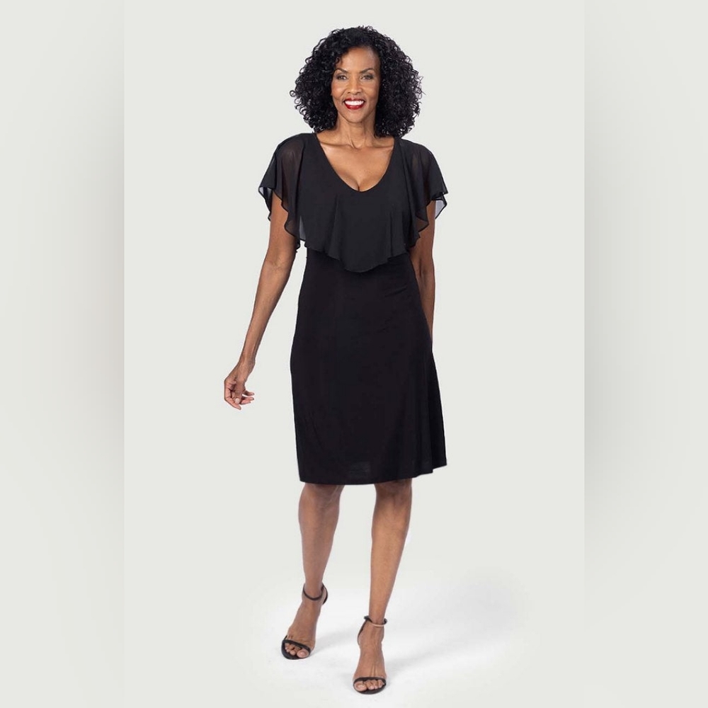 Black Tank Dress with Ruffled Chiffon Neckline